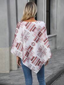 Chiquease Geo Print Asymmetrical Hem Cape Coat - Multicolor - View 2