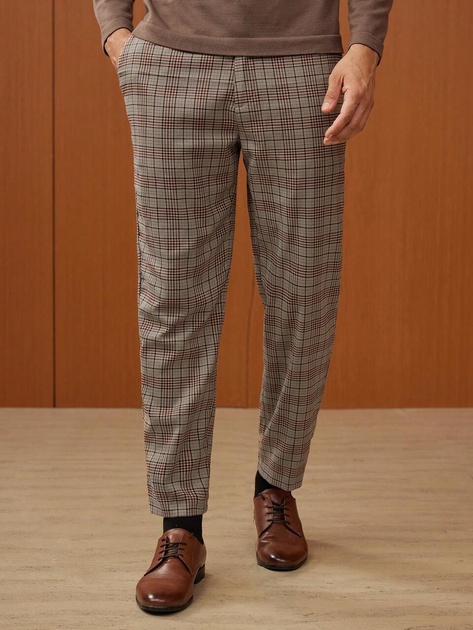 Men Plaid Print Slant Pocket Suit Pants