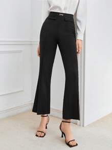 BizChic Split Hem Flare Leg Pants - Black - View 3