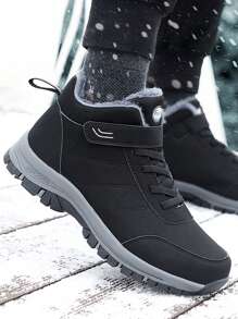 Men's Winter Snow Boots Warm Plush Thickened Outdoor Shoes Fashionable Pu Leather Water-resistant Booties - Black - View 1
