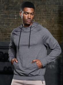 Manfinity Sport Corelite 男士插肩袖抽绳运动卫衣 - 灰色 - 查看 4