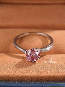 1入組1CT粉色莫桑石水鑽訂婚戒指婚戒適合女士S925純銀扭結戒指定情戒指永恆戒指週年紀念日情人節戒指奢華女士們首飾類禮物