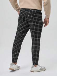 GENTILAND Men Plus Grid Print Drawstring Waist Pants - Black and White - View 2