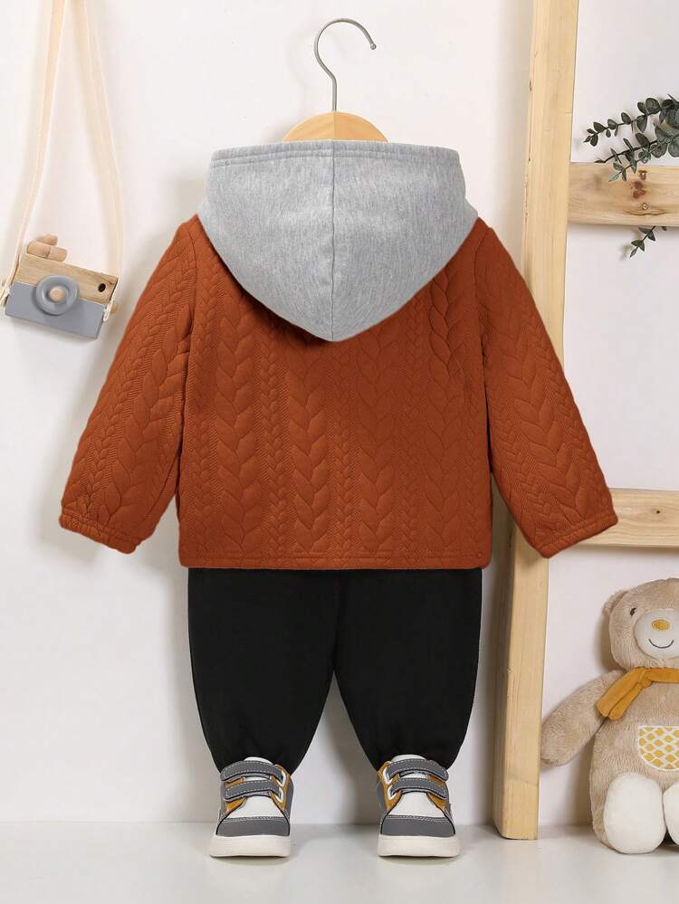 Baby Boy Solid Hooded Jacket & Sweatpants Without Tee