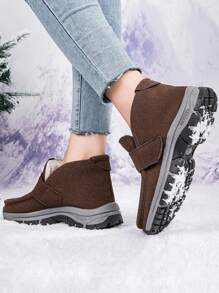 Women's Brown Low-Cut Climbing Shoes Magic Stickers Slip-On Thickened Flat Shoes Fashion Fuzzy Shoes