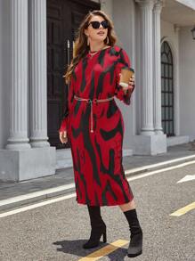 SHEIN Privé Plus Rochie cu imprimeu peste tot Fara Curea - roșu - Vizualizare 5