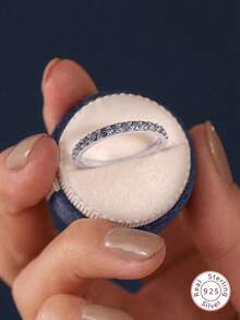 1入組閃耀莫桑石水鑽訂婚戒指婚戒適合女士S925純銀彩色定情戒指永恆戒指週年紀念日戒指情人節奢華首飾類禮物 - 銀色 - 查看 4