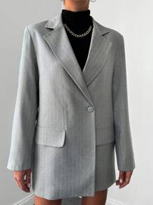 EURMUSE Striped Print Double Button Blazer - Grey - View 4