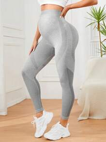 SHEIN Maternity Wide Waistband Leggings - Grey - View 3