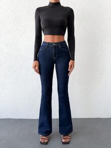 SHEIN Cottnline Women's High Waist Skinny Flared Jeans - Dark Wash - View 3