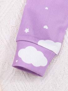 Young Girl Purple Cloud & Unicorn Printed Long Sleeve Top With Long Pants Snug Fit Pajama Set - Mauve Purple - View 4