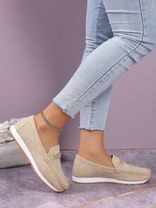 女性時尚金屬裝飾戶外休閒一腳蹬鞋 - 米色 - 查看 4