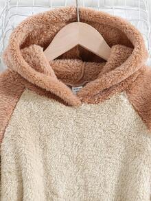 SHEIN Cô gái Tween Hai âm Tay Raglan áo có mũ Teddy Đầm có mũ - Màu be - Xem 5