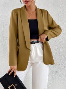 Chiquease 素色青果領開門襟西裝外套 - 棕色 - 查看 5