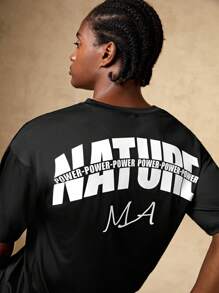 Manfinity Sport Corelite Camiseta deportiva con gráfico de letras, estilo novio para hombre - Negro - Ver 5