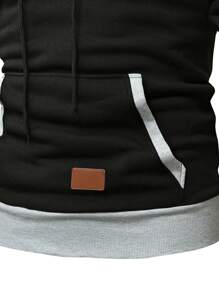 Manfinity Homme Men Patched Detail  Pocket Drawstring Hoodie, Men Hoodies, Black Hoodies For Men, Designer Hoodies Men - Black - View 3