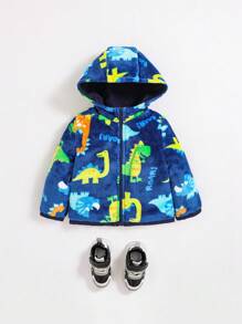 SHEIN Baby Boy 1pc Double Face Flap Pocket Hooded Double Face Reversible Coat - Navy Blue - View 4