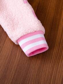 SHEIN Cô Gái Trẻ Thêu Khẩu hiệu Sọc trang trí Áo Teddy Jackets - Hồng - Xem 7