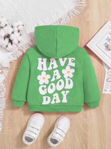 SHEIN Baby Girl Floral & Slogan Graphic Sweatshirt - Green - View 1