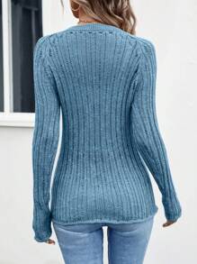 SHEIN LUNE Jersey unicolor de manga raglán tejido de canalé - Neblina azul - Ver 2