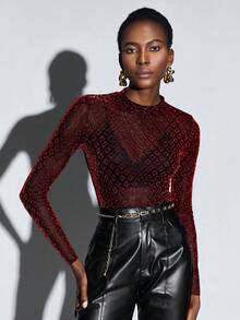 Maija 透視網紗連身背心不附胸罩 - 黑色 - 查看 6