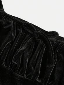 Tween Girls' Sporty Casual Velvet Solid Color Square Neck Long Sleeve Dress - Black - View 3