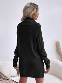 SHEIN LUNE 堆堆領落肩袖套頭毛衣 - 黑色 - 查看 2