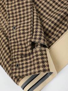 Manfinity LEGND Men Houndstooth & Letter Graphic Striped Trim Drop Shoulder Overcoat Without Hoodie - Apricot - View 3