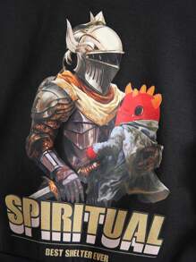 SHEIN 年輕男孩標語和人物圖案運動衫無襯衫 - 黑色 - 查看 5