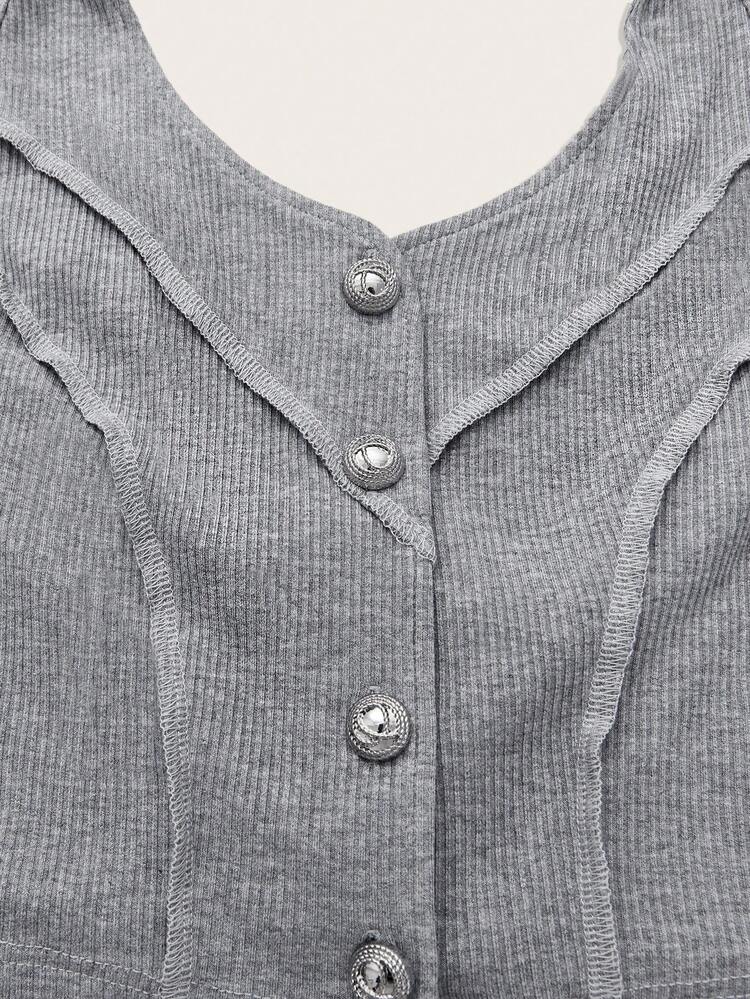 Button Front Halter Top