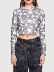 Grunge Punk Camiseta estampado de cráneo crop con capucha - Multicolor - Ver 6