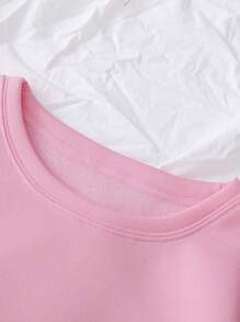 SHEIN EZwear Đồ họa hoa & chữ Lót nhiệt Áo nỉ - Hồng - Xem 7