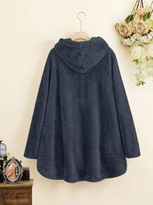 SHEIN LUNE Áo khoác cỡ lớn Túi màu trơn Giải trí - Màu xanh hải quân - Xem 2