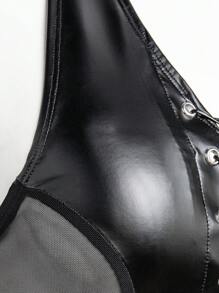 Hauture Đầm hở lưng gợi cảm bằng lưới da PU buộc dây - màu đen - Xem 6