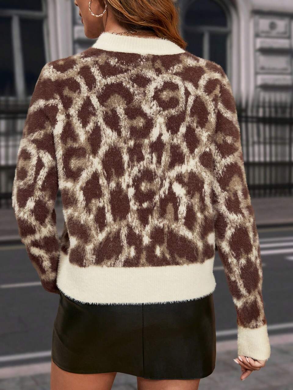 Allover Pattern Drop Shoulder Sweater