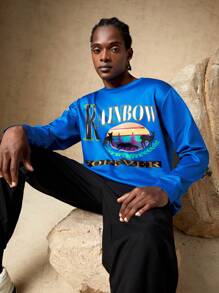 In My Nature Men Letter Graphic Outdoor Pullover - Blue - View 7