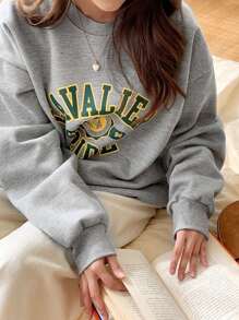 DAZY 字母圖案落肩袖運動衫 - 灰色 - 查看 7