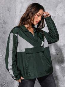 HARRY POTTER X SHEIN 圖案補丁貼撞色半拉鏈落肩袖夾克 - 彩色 - 查看 5