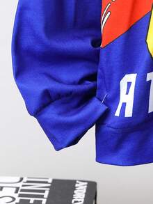 SHEIN Explorewe Tween Boy Cartoon Rabbit & Letter Graphic Hoodie - Royal Blue - View 3