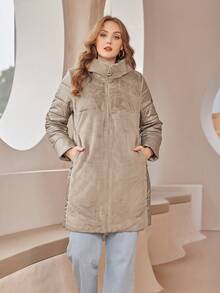 Astrid Plus Zip Up Hooded Padded Coat - Camel - View 7