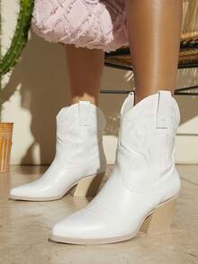 極簡風格一腳蹬美式短靴 - 白色 - 查看 4