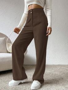 SHEIN Unity High Waist Wide Leg Pants - Rust Brown - View 6
