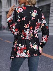 SHEIN LUNE 印花捲邊袖開門襟外套 - 彩色 - 查看 2