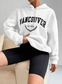 SHEIN Unity 女式休闲印花抽绳连帽长款运动衫 - 白色 - 查看 4