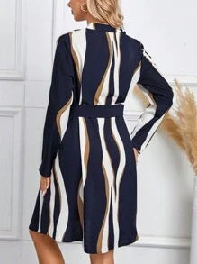 SHEIN Maternity Colorblock Belted Dress - Multicolor - View 2