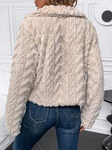 SHEIN Clasi 西裝領開門襟毛絨夾克 - 杏色 - 查看 2