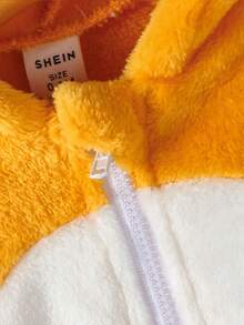 SHEIN 男嬰雙色拉鏈開襟連帽搖粒絨裝扮連體衣 - 黃色 - 查看 3