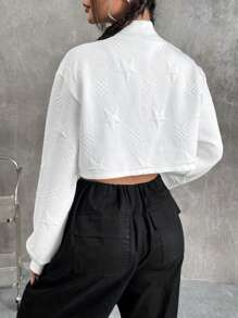 SHEIN EZwear Chi tiết Patched thư Thả vai Mùa vụ Áo khoác bomber - trắng - Xem 3