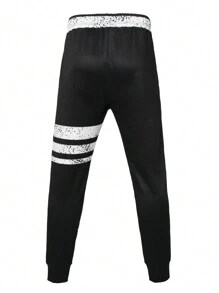 Gym Rark Boyfriend Style Men Striped & Dalmatian Print Sports Pants Sweat Pants - Black - View 2