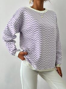 EURMUSE Mô hình sóng Thả vai Áo len - Màu tím - Xem 3